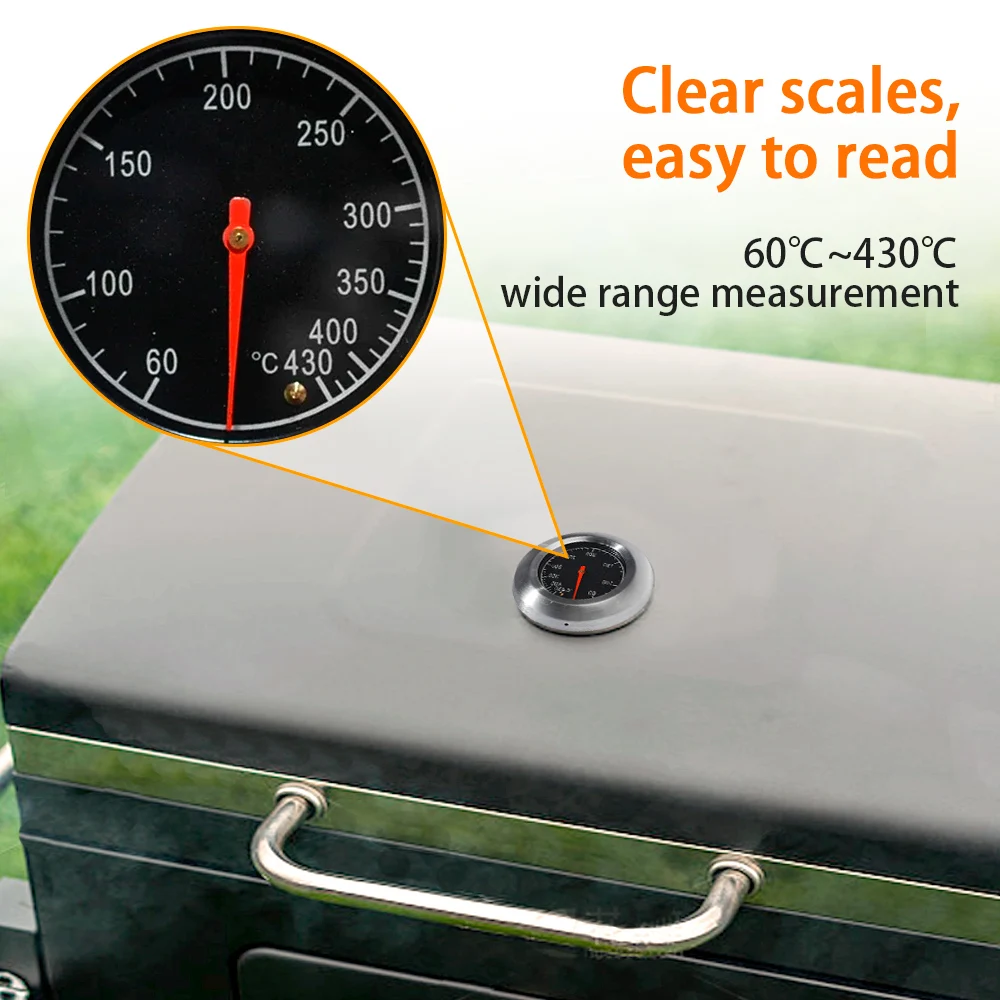 Barbecue BBQ Smoker Grill Stainless Steel Metal Thermometer Temperature Gauge 60-430˚C Kitchen Oven Cooking Accessories Tool