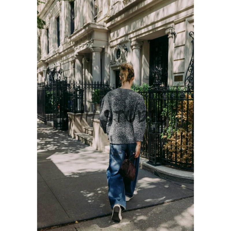 Kedatangan Baru Musim Gugur Mantel Rajut Wanita Model Bubble Panjang dengan Kerah Bulat Desain Belahan Samping untuk Kerja Bahan Serat Poliester Hangat...