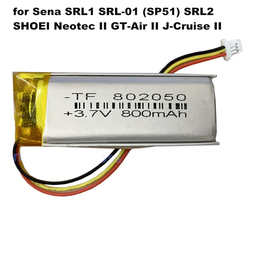 800mAh 3.7V PTC802050 Wireless Headset Battery for Sena SRL1 SRL-01 (SP51) SRL2 SHOEI Neotec II GT-Air II J-Cruise II 2 3 Wires