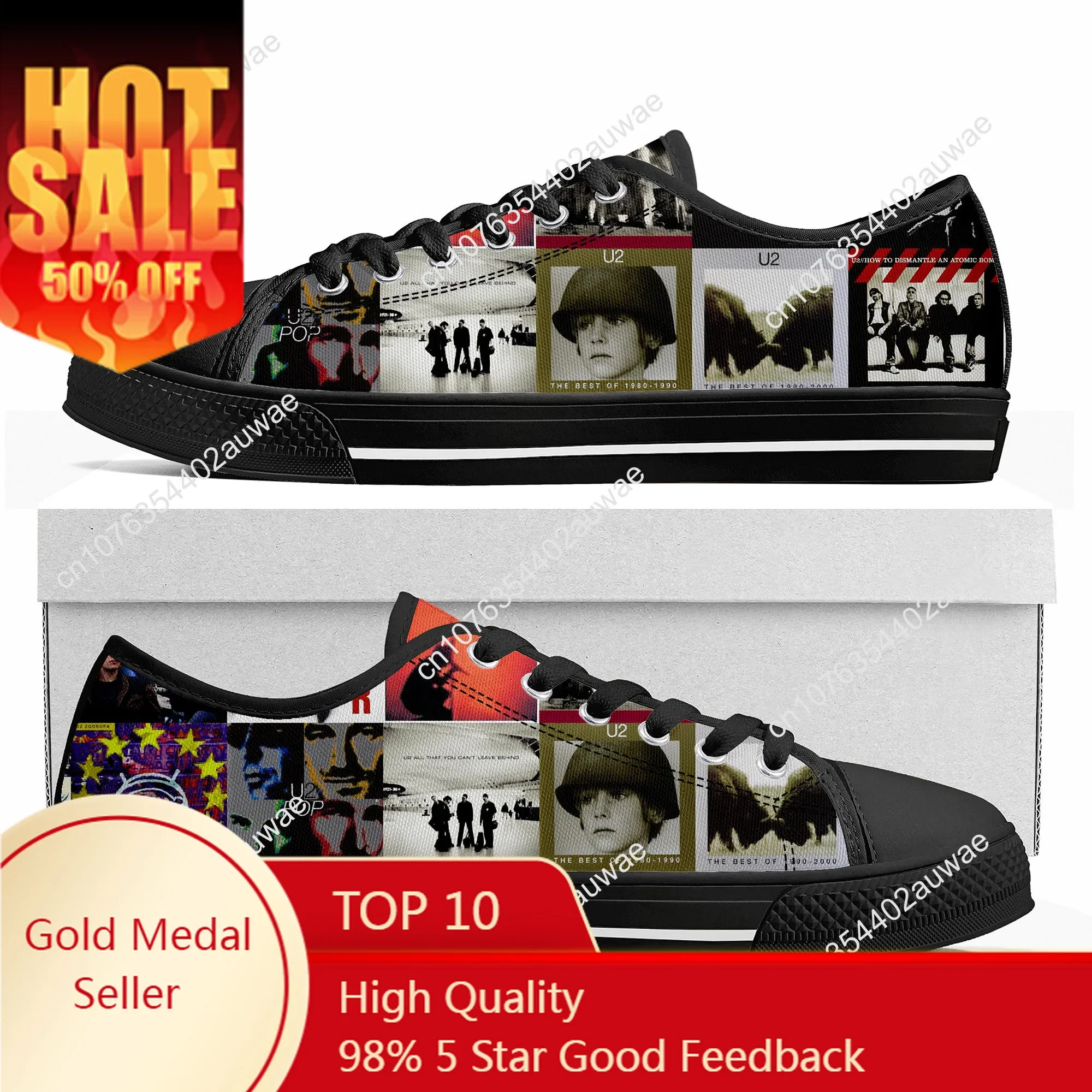 U2 Rock Band Fashion punk Low Top High Quality Sneakers Mens Women Teenager Canvas Sneaker Casual Couple Shoes Custom Shoes