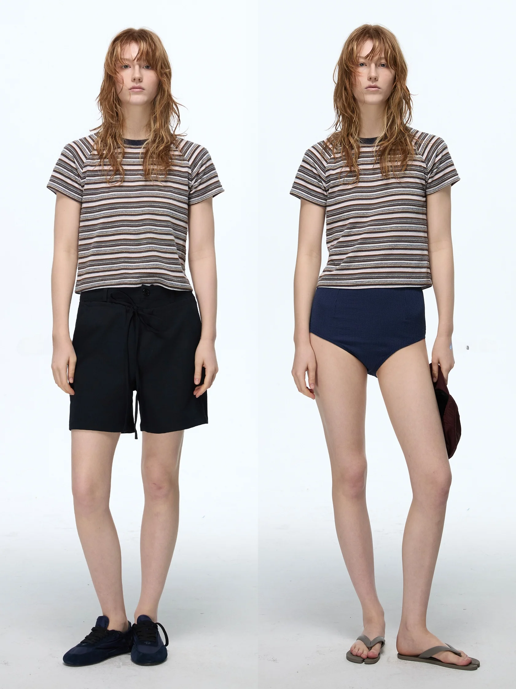 

ChicChi Soft Skin-Friendly Blue Striped Towel Fabric Embroidered ort Sve T-irt New Arrival Cute Sle Summer Top