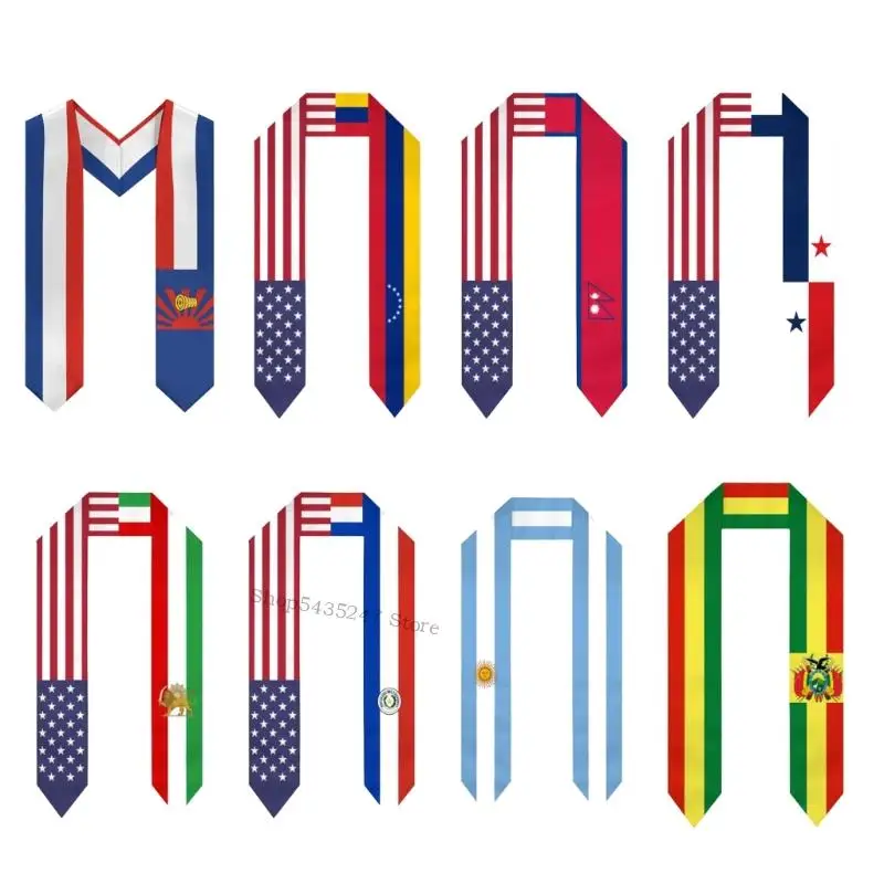 Estola graduación clase 2026 con diseño bandera, chal doble para graduados todas las edades, ocasión H7EF