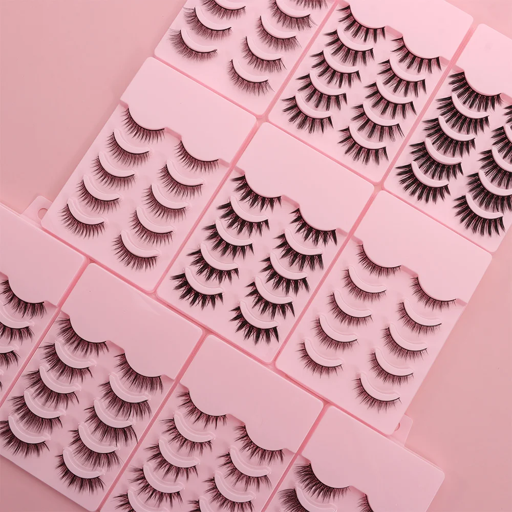 10 Pairs New Natural Long False Eyelashes Black Stem Soft Cross Manga Lashes Fluffy 3D Mink Eyelashes Eyelash Extension