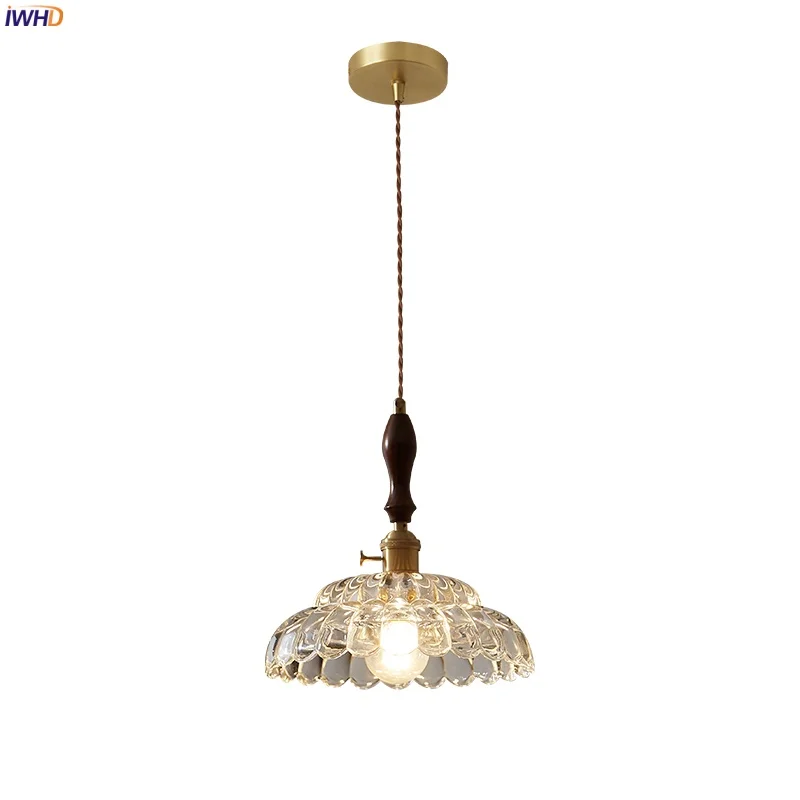 

IWHD French Vintage LED Hanging Lamp For Bedroom Living Dining Room Table Light Clear Glass Copper Pendant Lighting Hanglampen