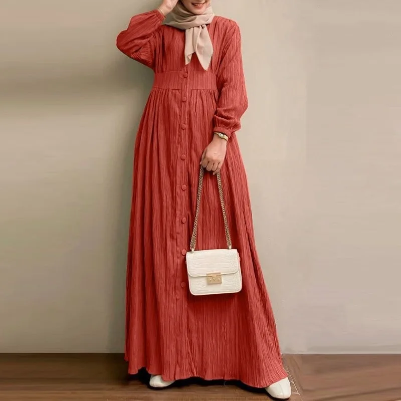 Vêtements pour femmes musulmanes rétro à manches longues Robe de couleur unie printemps et automne nouveau gilet élégant jupe Robe