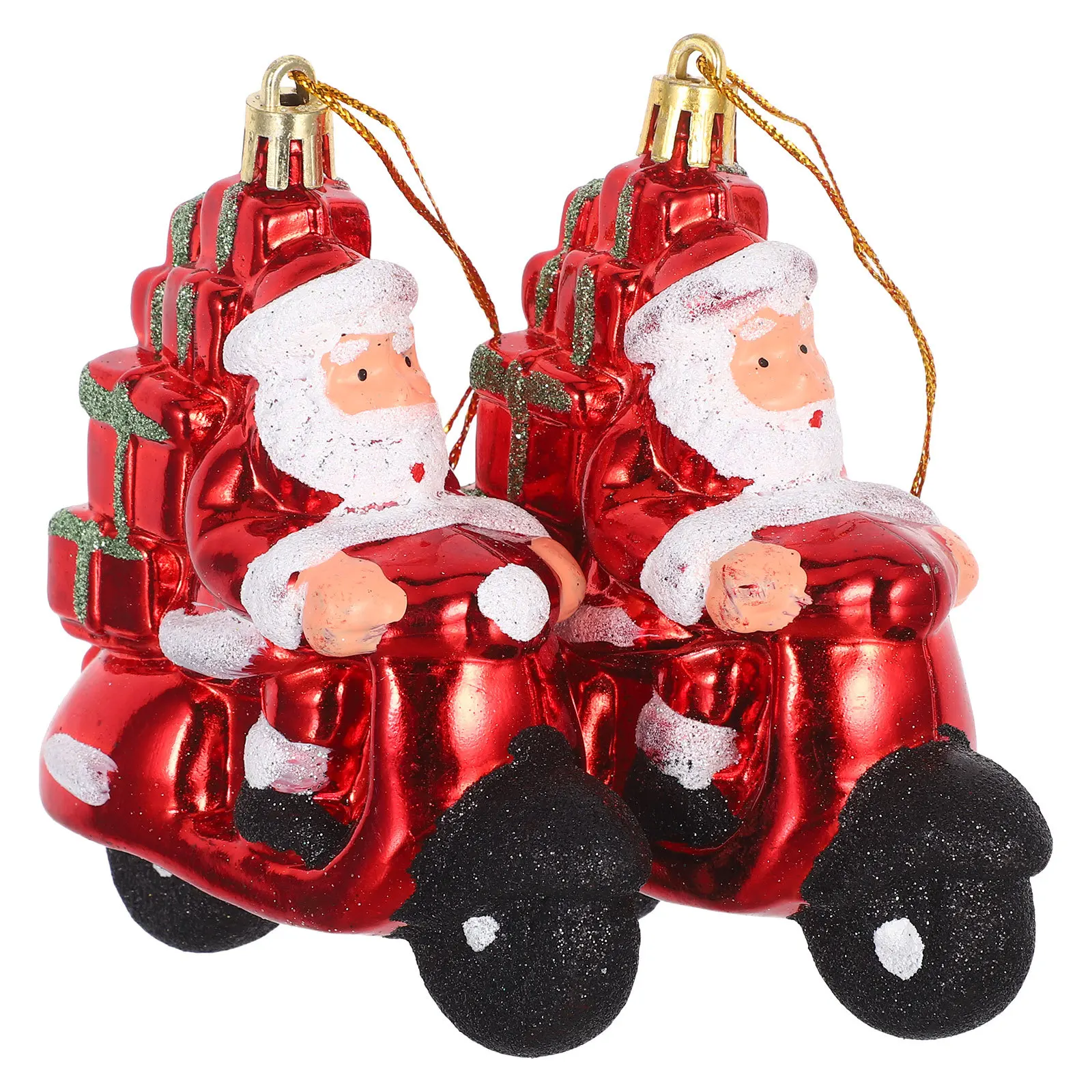 

2Pcs Festive Santa Claus Pendants: Hand-Painted Motorcycle Riding Ornament for Christmas Tree Holiday Decorations Display