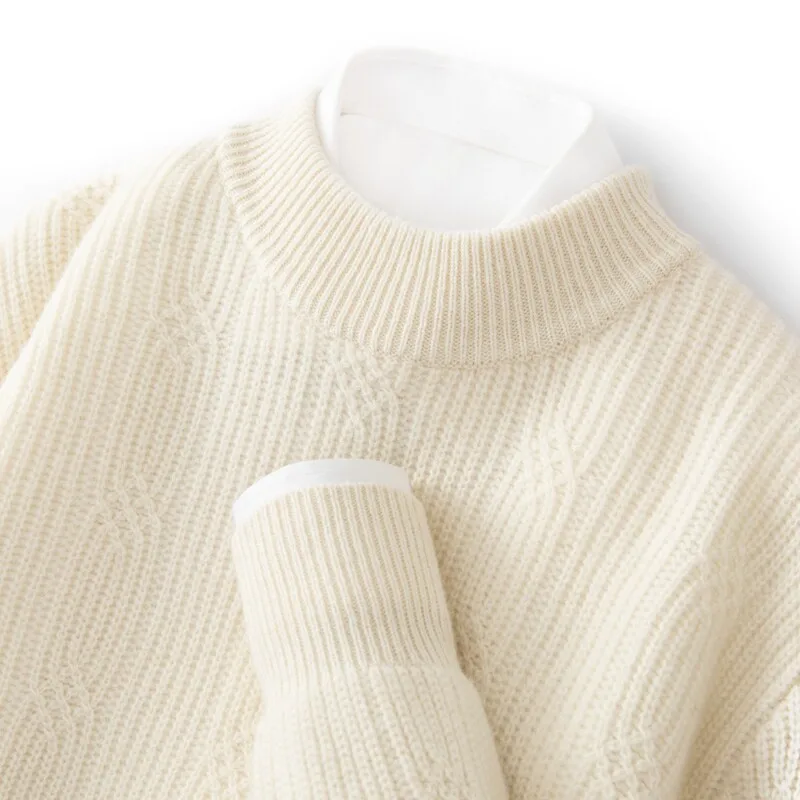 New 100% pure cashmere men's heavy thickening twisted sweater semi-high collar warm cashmere knit bottoming shirt