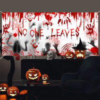 Halloween Background Cloth with Human Figures Blood-Colored Scratch Marks Creates A Festive Atmosphere with Decorative Tapestry