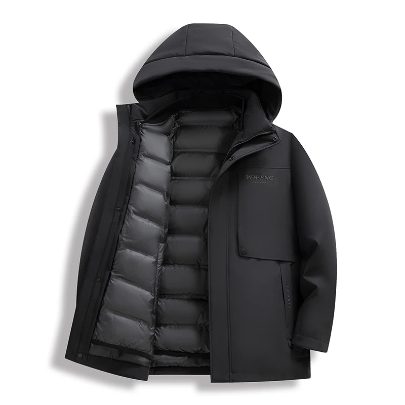Winter 90% white duck down men's down jackets men hooded windbreakers warm jackets detachable inner lining winter jackets male