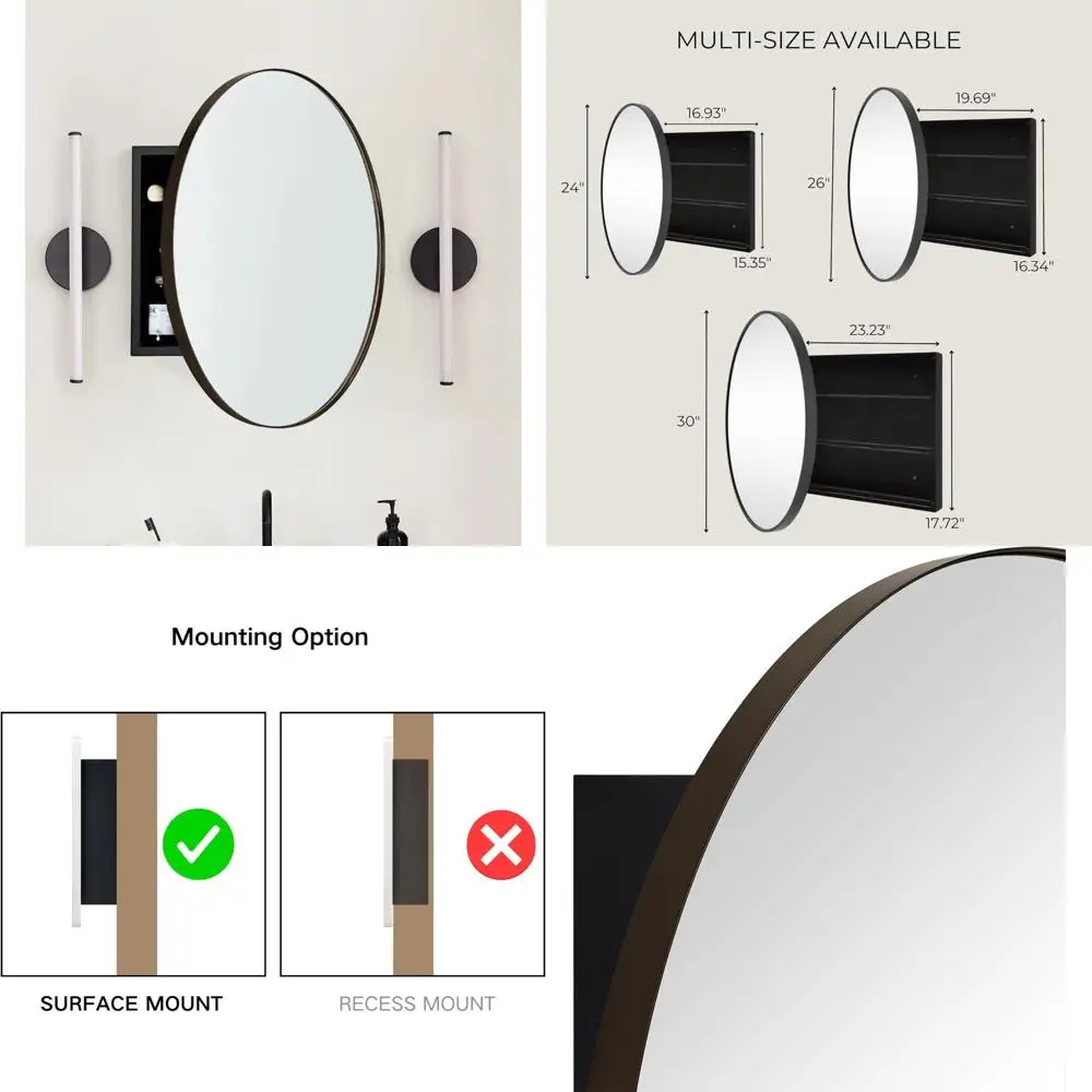 Surface Mount Oil Rubbed Bronze Round CircleBathroom Medicine Cabinet with Mirror Circlular Shaped Stainless Steel Metal Framed