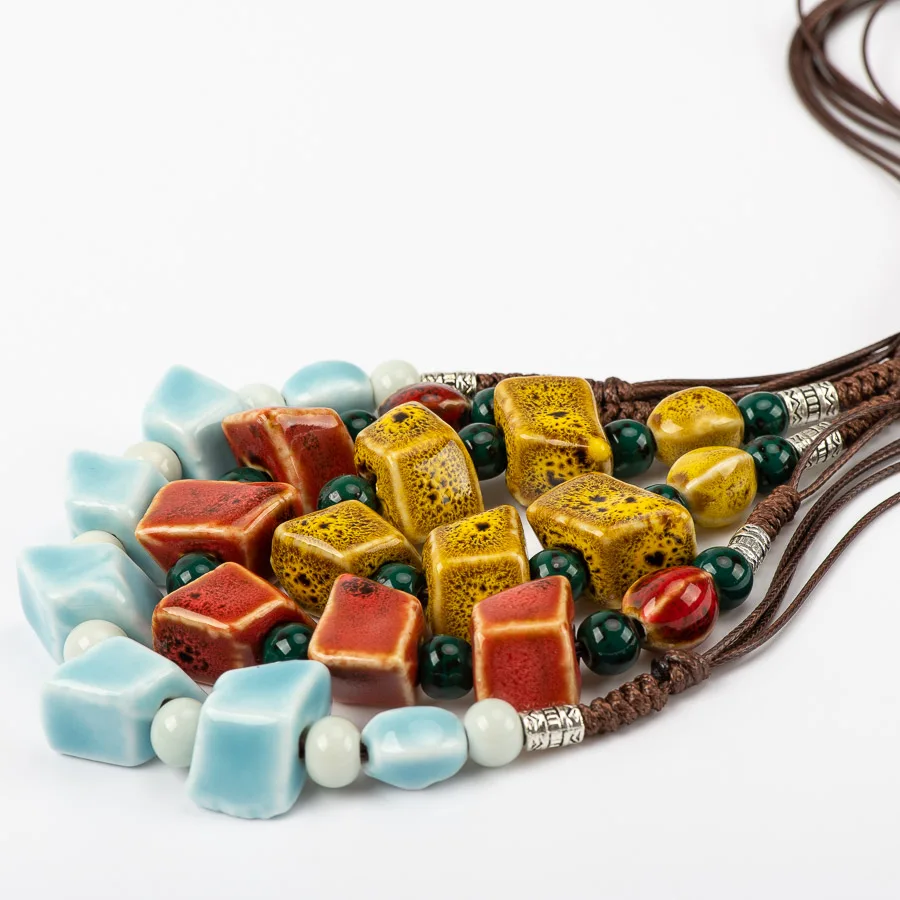 Geometry Shape Ceramic bohemia bead necklace Pendant  vintage necklaces Classic style Jewelry #FY572