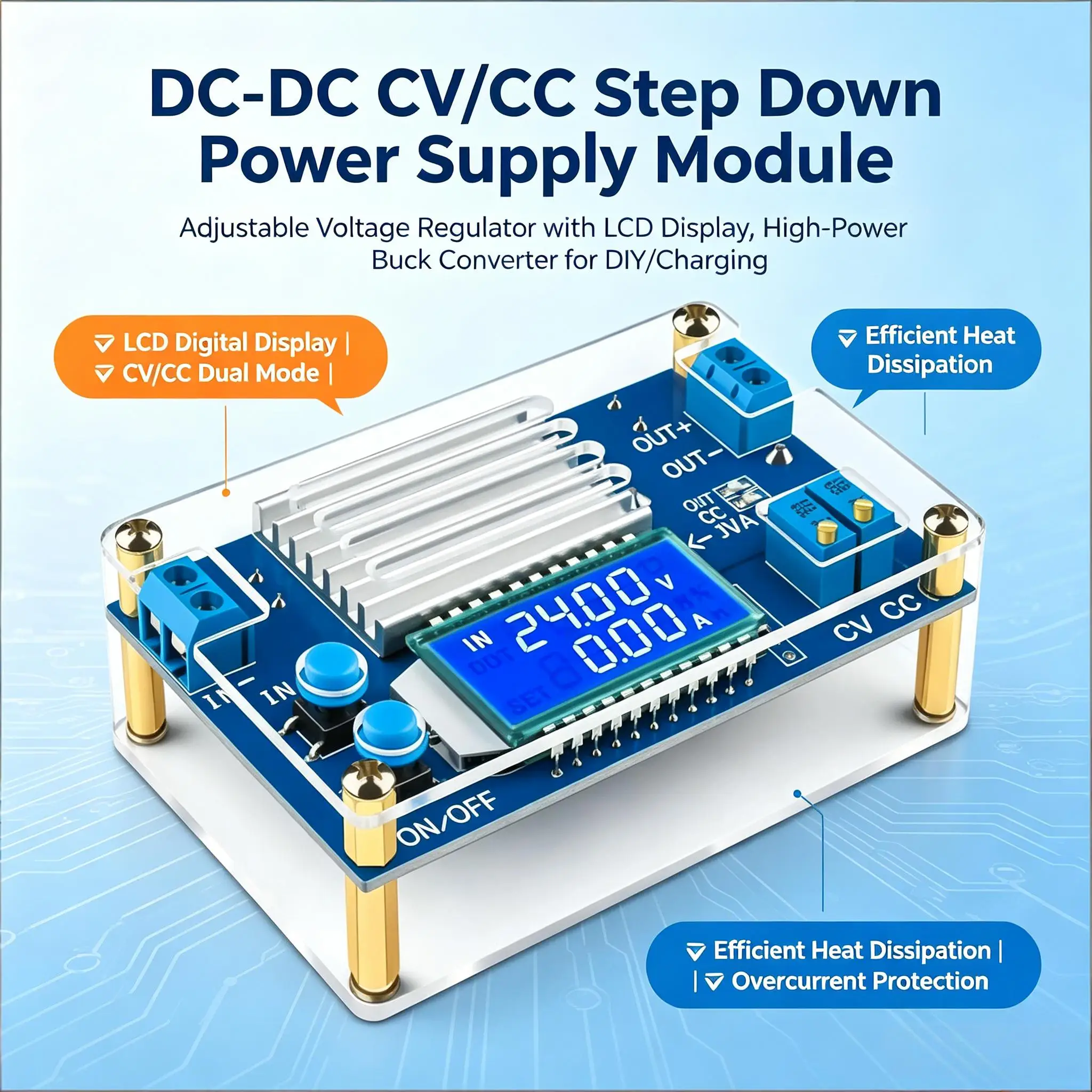 CC CV DC 6.5-36V to 1.2-32V 5A 75W Step Down Buck Converter Power Supply Module Voltage Regulator Transformer with Case Heatsink