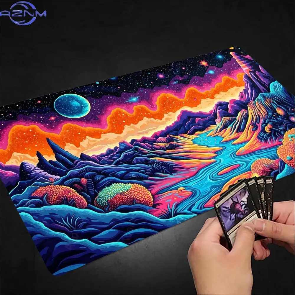 Psychedelic Cosmic Mountain Starry Sky Mouse Pad Playmat TCG Office Desk Mat for Work Game PC Laptop Rug MousePad