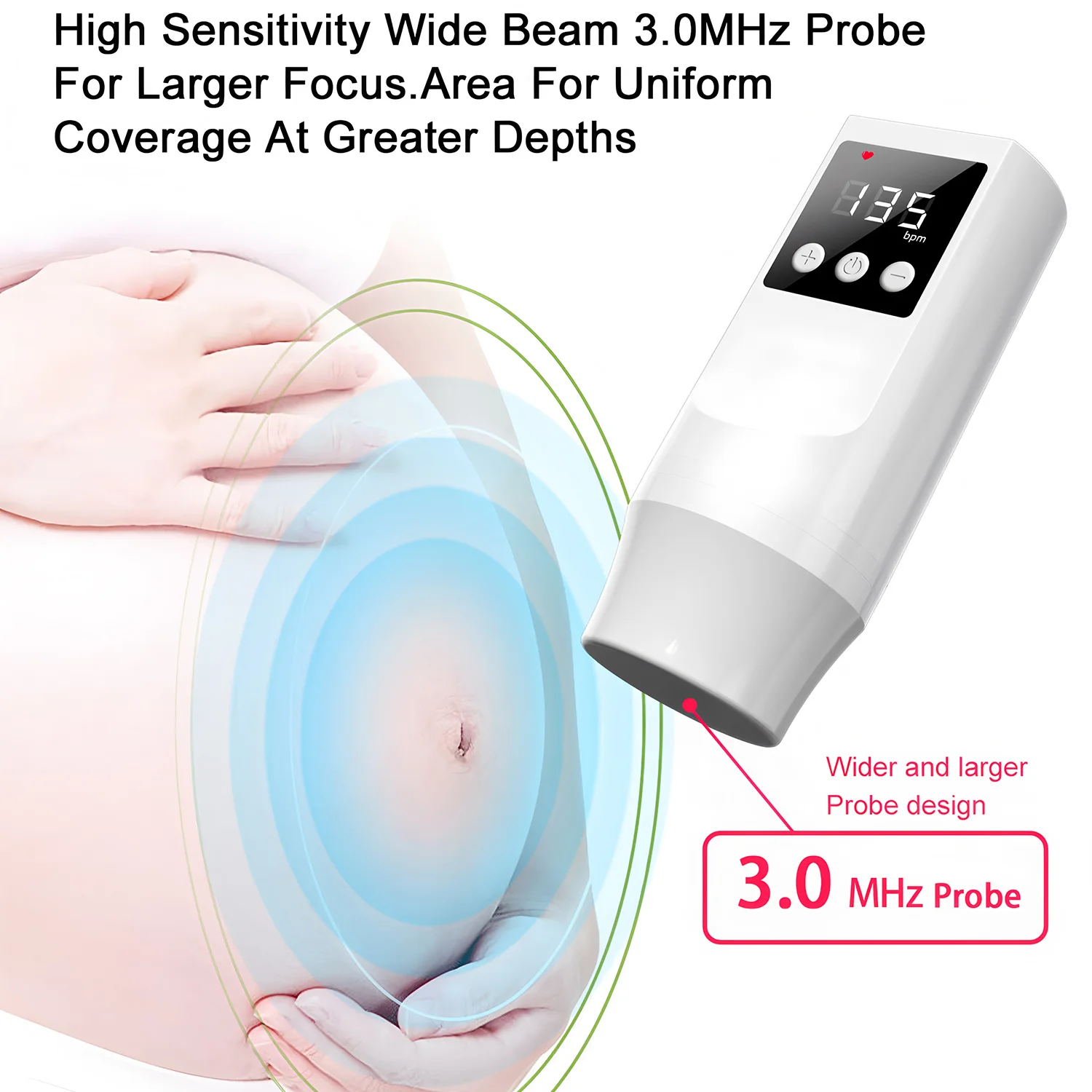Moniteur Doppler de rythme cardiaque fœtal à domicile, détecteur de rythme cardiaque pour bébé pendant la grossesse, affichage numérique, sans rayonnement, stéthoscope, compteur de pouls 3 MHz