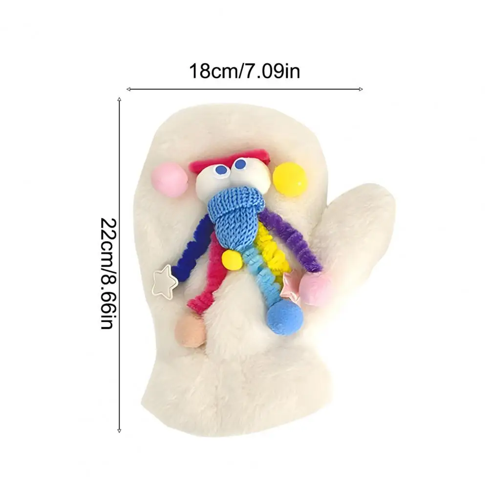 قفازات من الفرو الصناعي، قفازات شتوية مبطنة بالصوف للنساء، تصميم كرتوني، دفء سميك للاستخدام الداخلي والخارجي #6