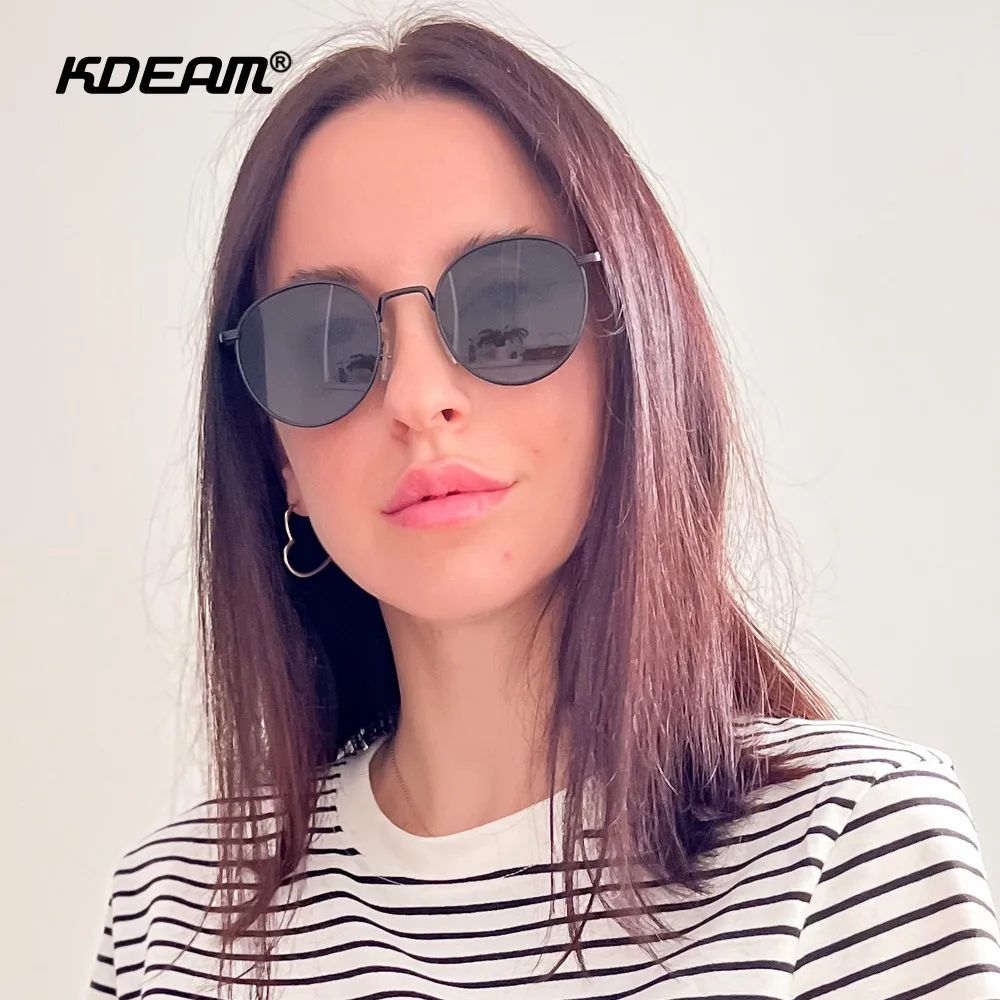 KDEAM For Women Polarized Sunglasses Steampunk Round Style All Black Shades Vintage Glasses With Zipper Case