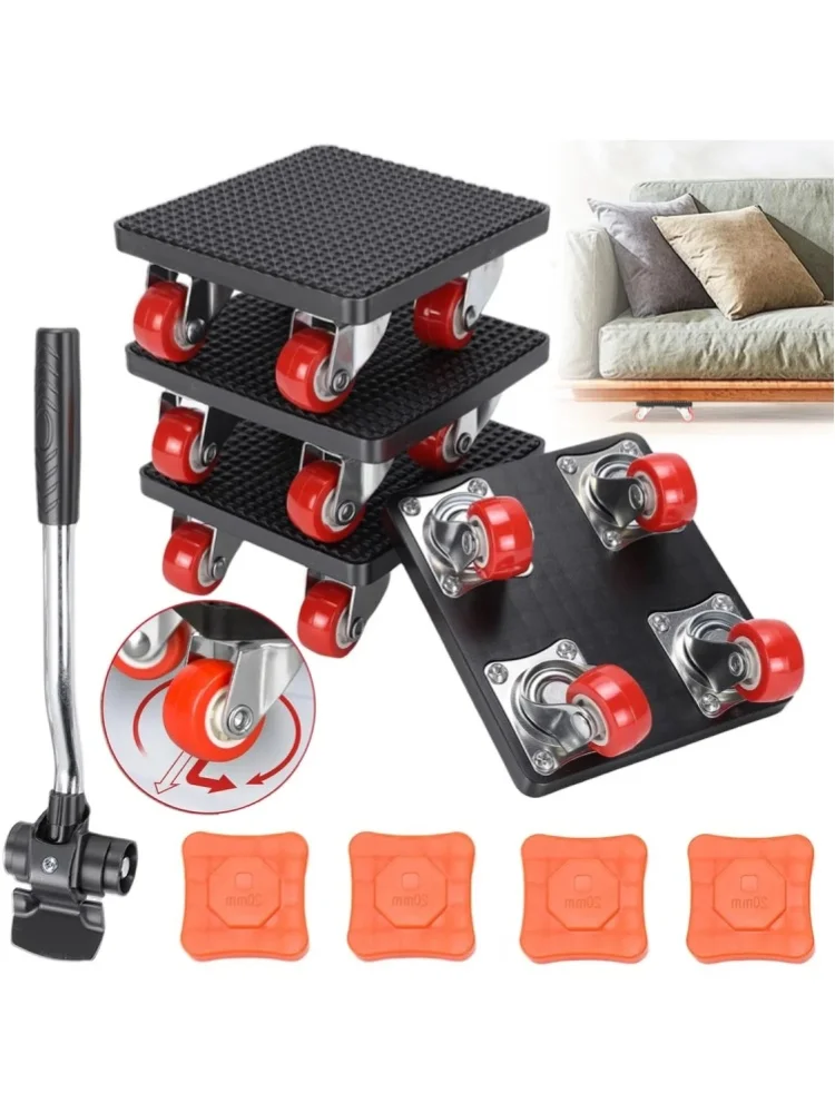 500kg Schwerlast-Möbelroller-Set mit Heber, 4-Rad Kohlenstoffstahl Umzugsrollen für Kühlschrank, Waschmaschine, Sofa & Schrank