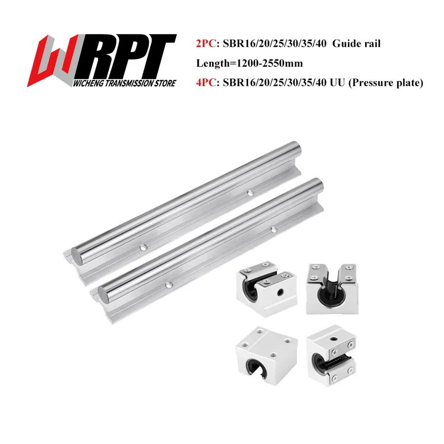 Linear Guide 2PC SBR12 SBR16 SBR20 SBR25 SBR30 SBR35 SBR40+4PC SBR12-40UU Pressure Plate Slider Bearing CNC Parts 1200-2500mm