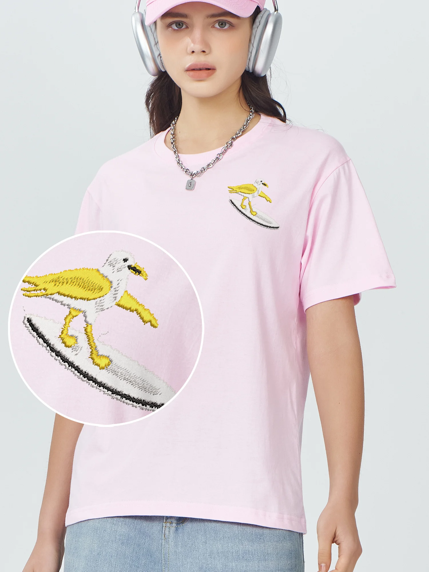 Skateboard Bird Embroidered Tshirt 100% Cotton Short Sleeve Tops For Men Women High Quality Fashion Embroidery Tees