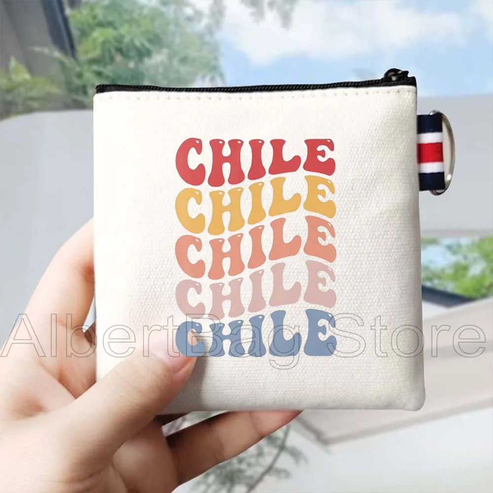 Chile Flag Map Chilene Patriotic Cute Gifts Santiago Chili Chilean Art Canvas Coin Purse Bag Square Key Storage Bag Wallet Pouch