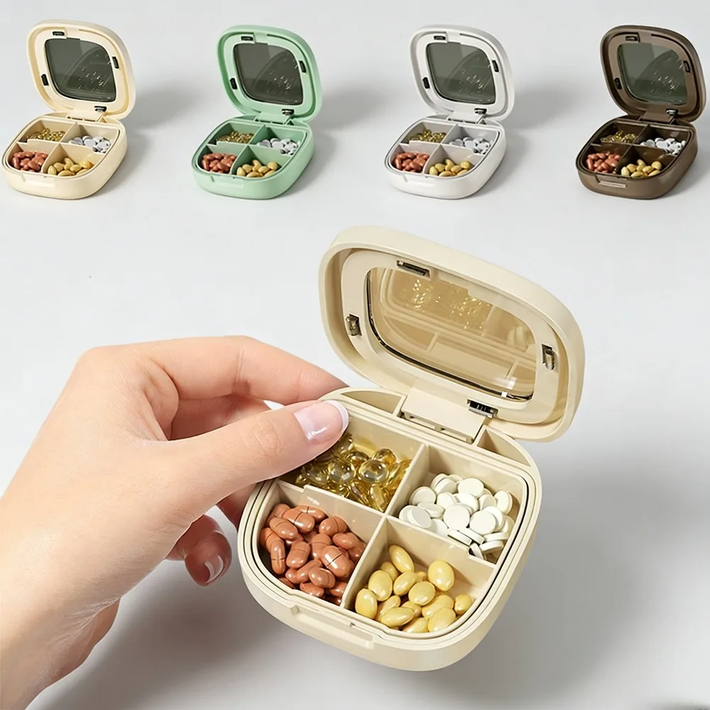 

Маленькая коробка для таблеток, органайзер для таблеток для путешествий, компактный влагостойкий футляр для таблеток с 4 отделениями для кошелька, шикарный контейнер для ежедневной медицины