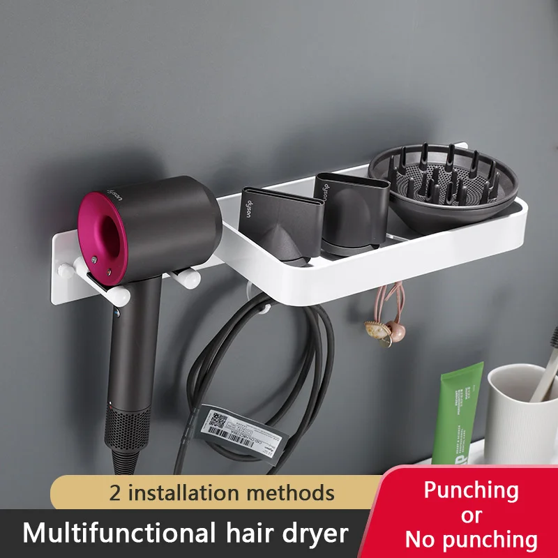 for Dyson Wall Hair Dryer Holder Aluminum Bathroom Storage Rack No Punching Toilet Blower Holder Shelf Bathroom Accessories