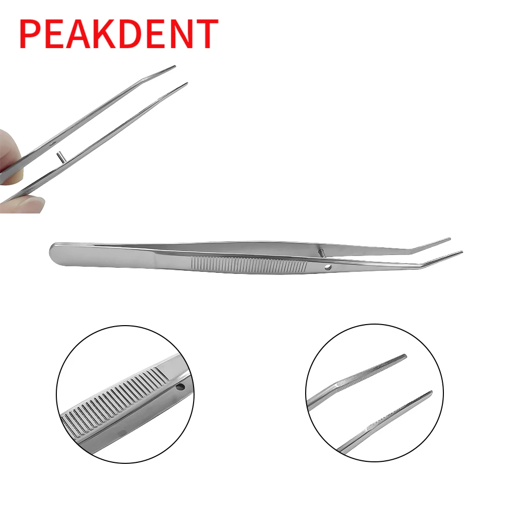 1pcs Stainless Steel Dental Tweezers Surgical Serrated Curved Tweezer Pincers Forceps Teeth Whitening Dentist Tools