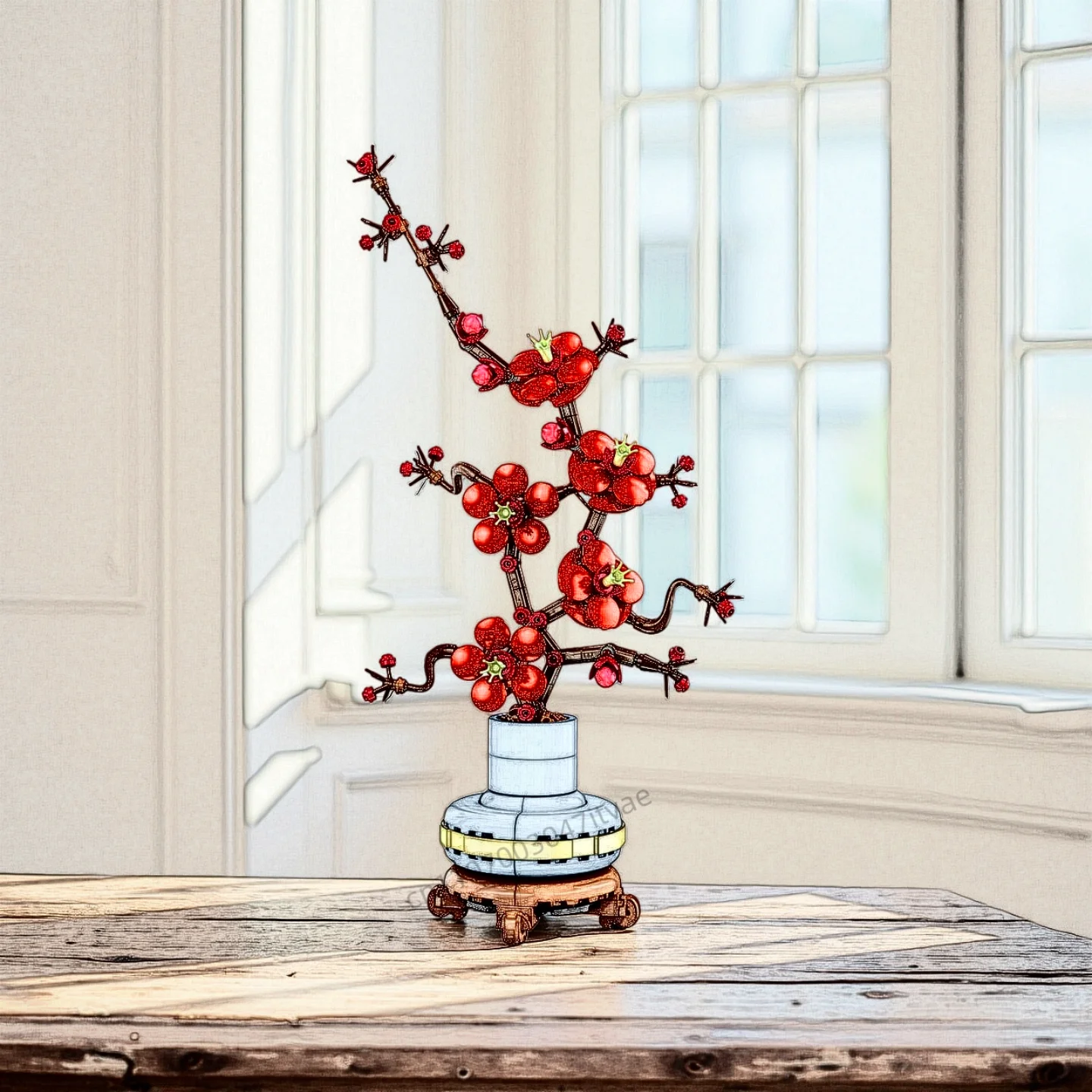 

Новый 300 + шт. букет искусственных цветов сливовый цветок растения в горшках строительные блоки DIY MOC детские подарки игрушки Рождественский подарок