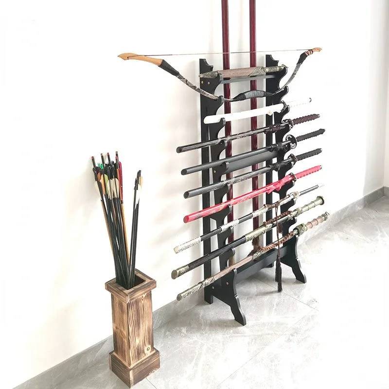 

Exquisite Bamboo Sword Display Stand Integrated Vertical Showcase Traditional Wood Shelf for The Martial Arts Home Decoration