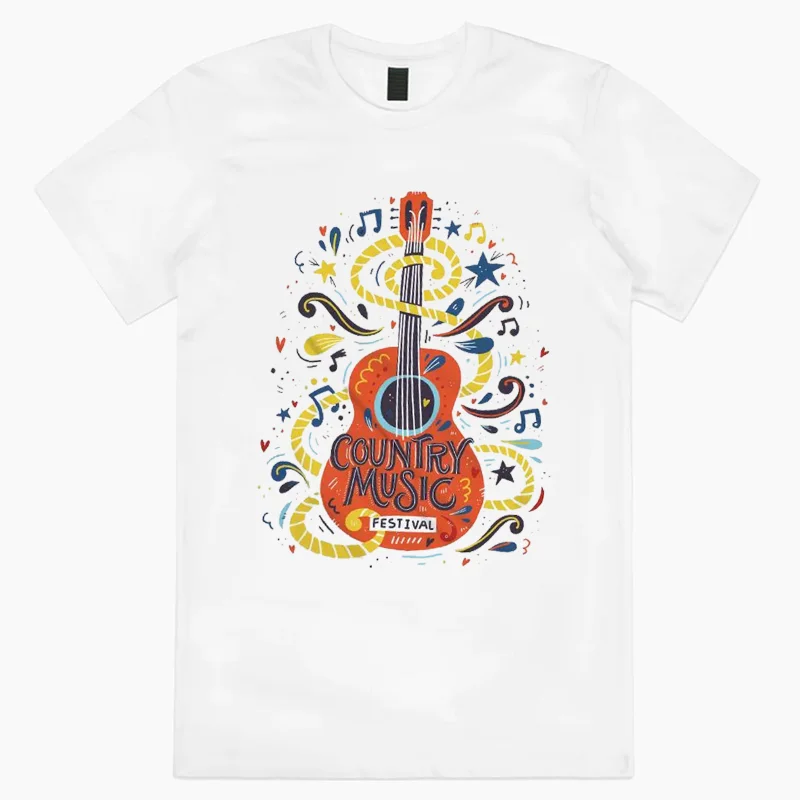 100% Cotton Breathable Round Neck Women's T-shirt Cartoon Guitar Print Everyday Casual Commuter Style 2024 Summer Fashion Item