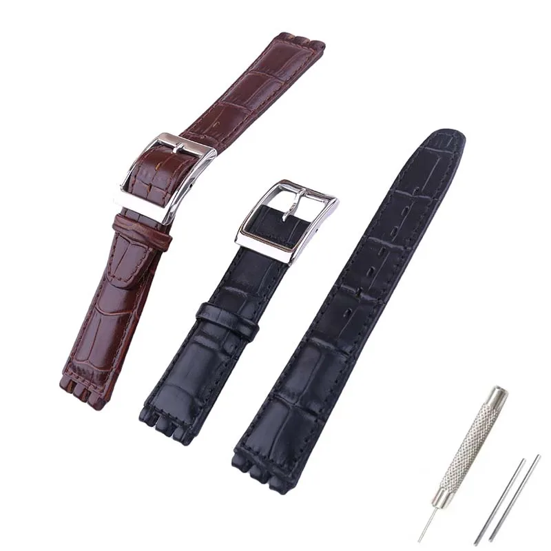 

17mm19mm leather waterproof watch band Compatible for Swatch GW164 SUOW701 SUOB704 men's and women strap belt buckle accessories