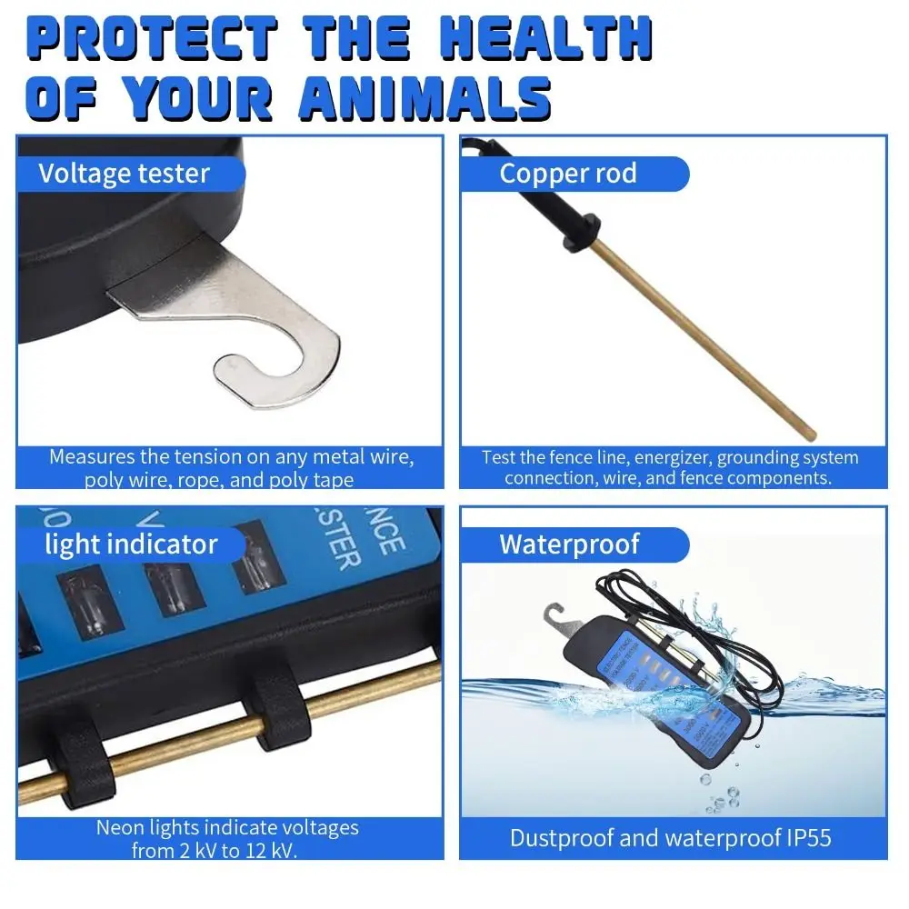 Portable 12KV Electric Fence Tester Handheld Digital Display Voltage Tester High Voltage Electric Tester Agricultural