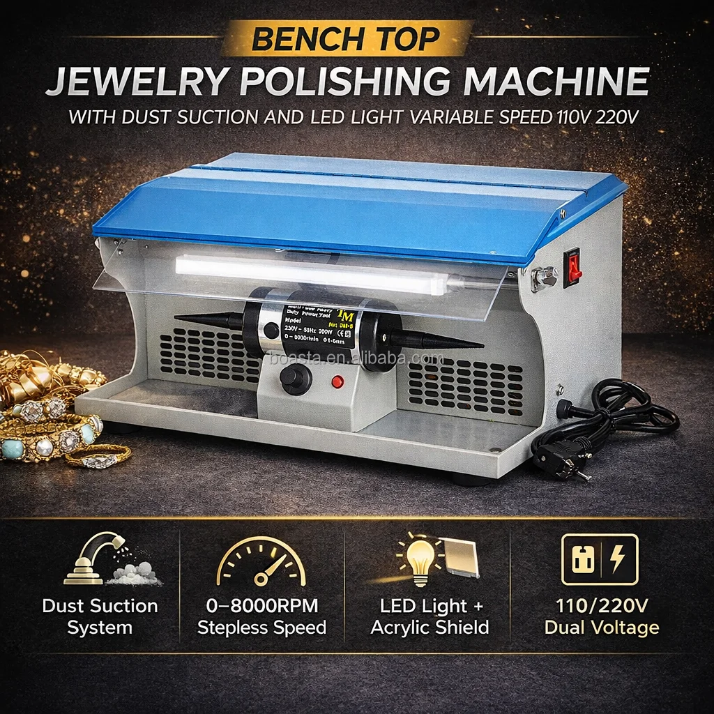 Blue DM-5 Bench Top Jewelry Polishing   with Dust   and LED Light Variable Speed 110V 220V 8000RPM