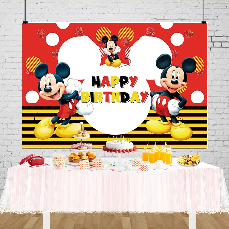 Mickey Mouse Backdrop Custom Boys Mickey Mouse Birthday Party Decoration Banner Blue Smash Cake Photo Background for Phorography