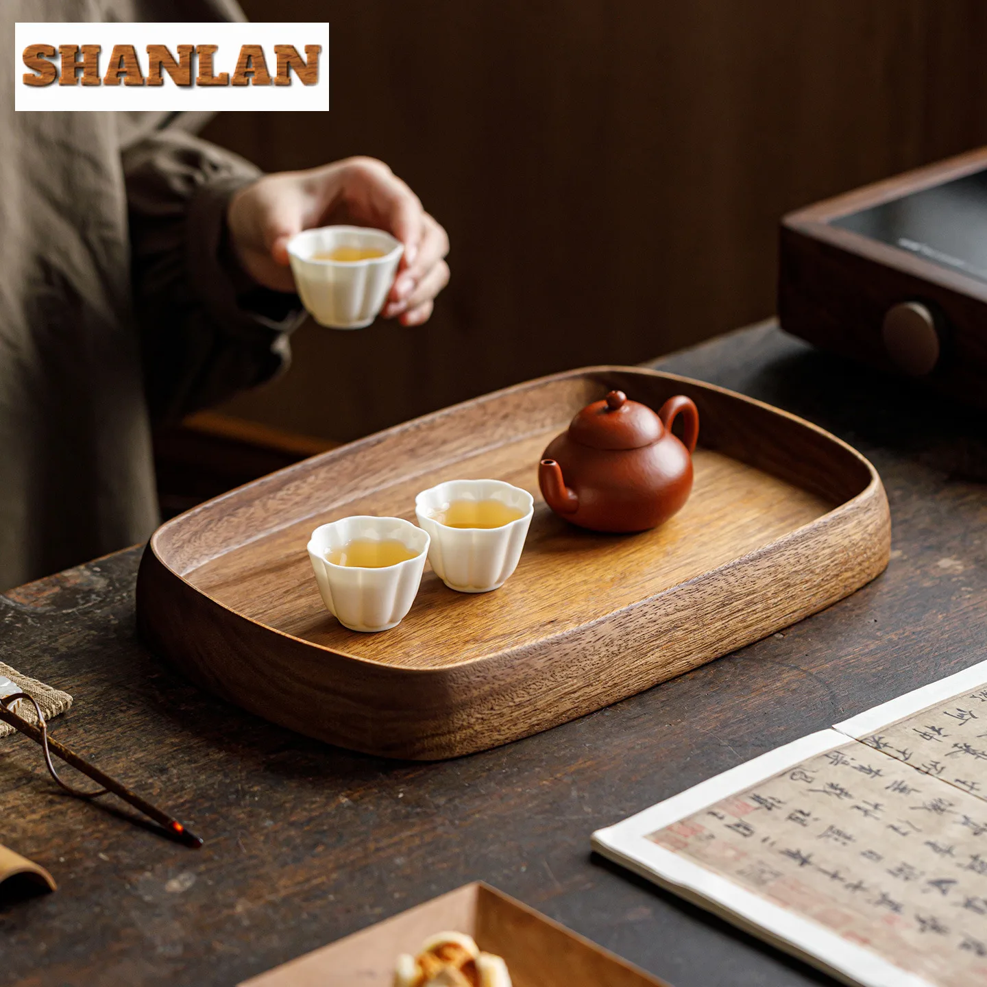 Walnut Wood Rounded Corner Tea Tray Creative Cake Rack Coffee Storage Board Teapot Holder Dishes For Serving Tea Services Craft