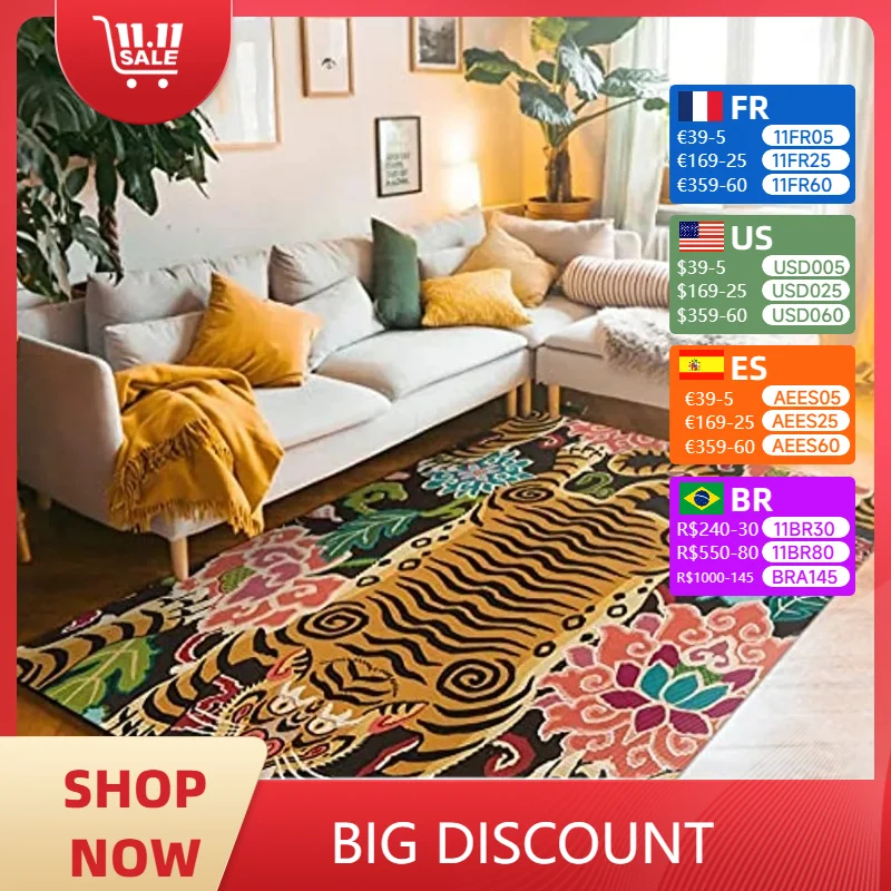 Vintage Tiger Decorate Living Room Carpet Irregular Shape Coffee Tables Plush Mat Light Luxury Bedroom Fluffy Rug Ковеp Tapis 러그