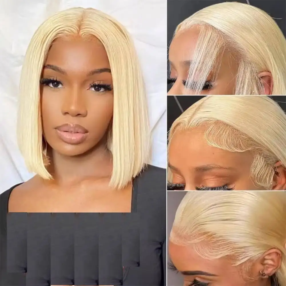 

613 Straight Human Hair Bob Wigs 13x6 HD Transparent Lace Front Wigs 200% Density Pre Plucked Brazilian Hair For Women Remy Hair