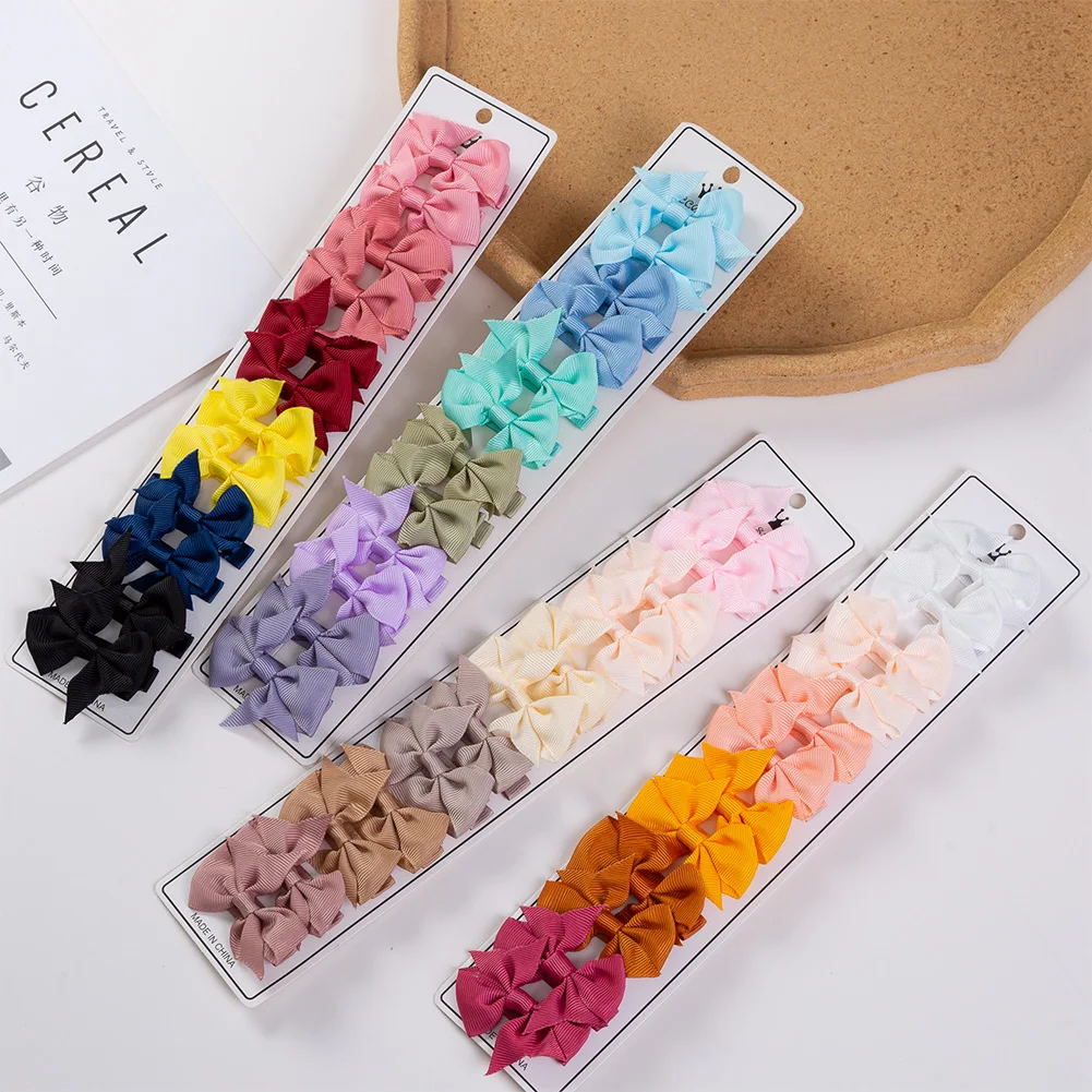 12Pcs/Lot Solid Ribbon Hair Bows Mini 6cm Sweet Cute Safety Hairpins Hairgrips for Baby Boys Girls Colorful Handmade Barrettes