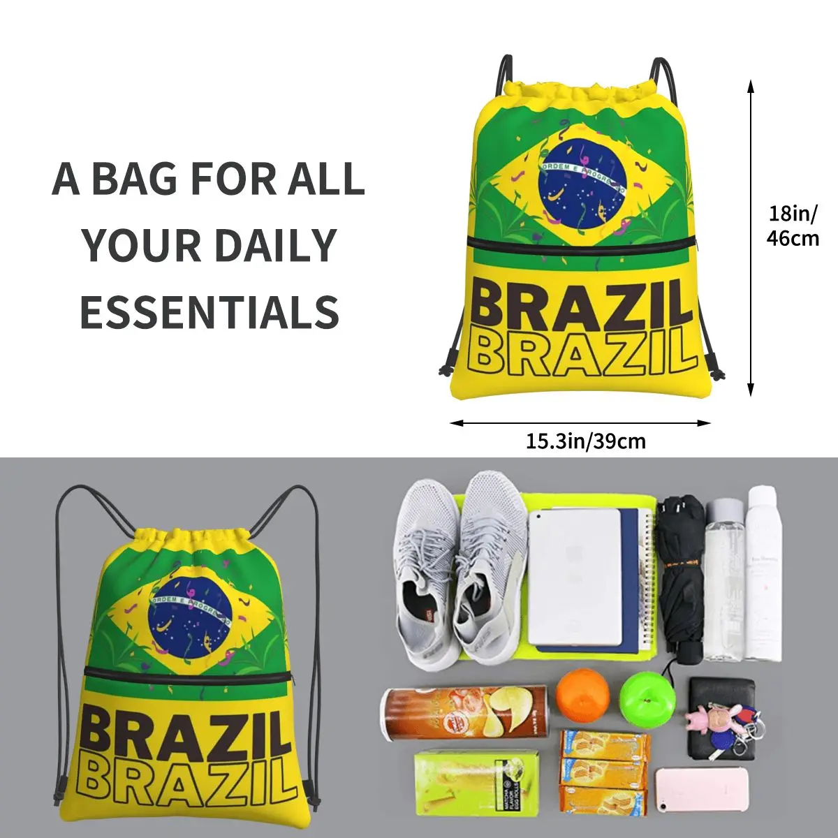 Brasilien National flagge tragbare Rucksäcke Kordel zug Tasche Multifunktions-Kordel zug Bündel Tasche Kleinigkeiten Taschen für Schüler