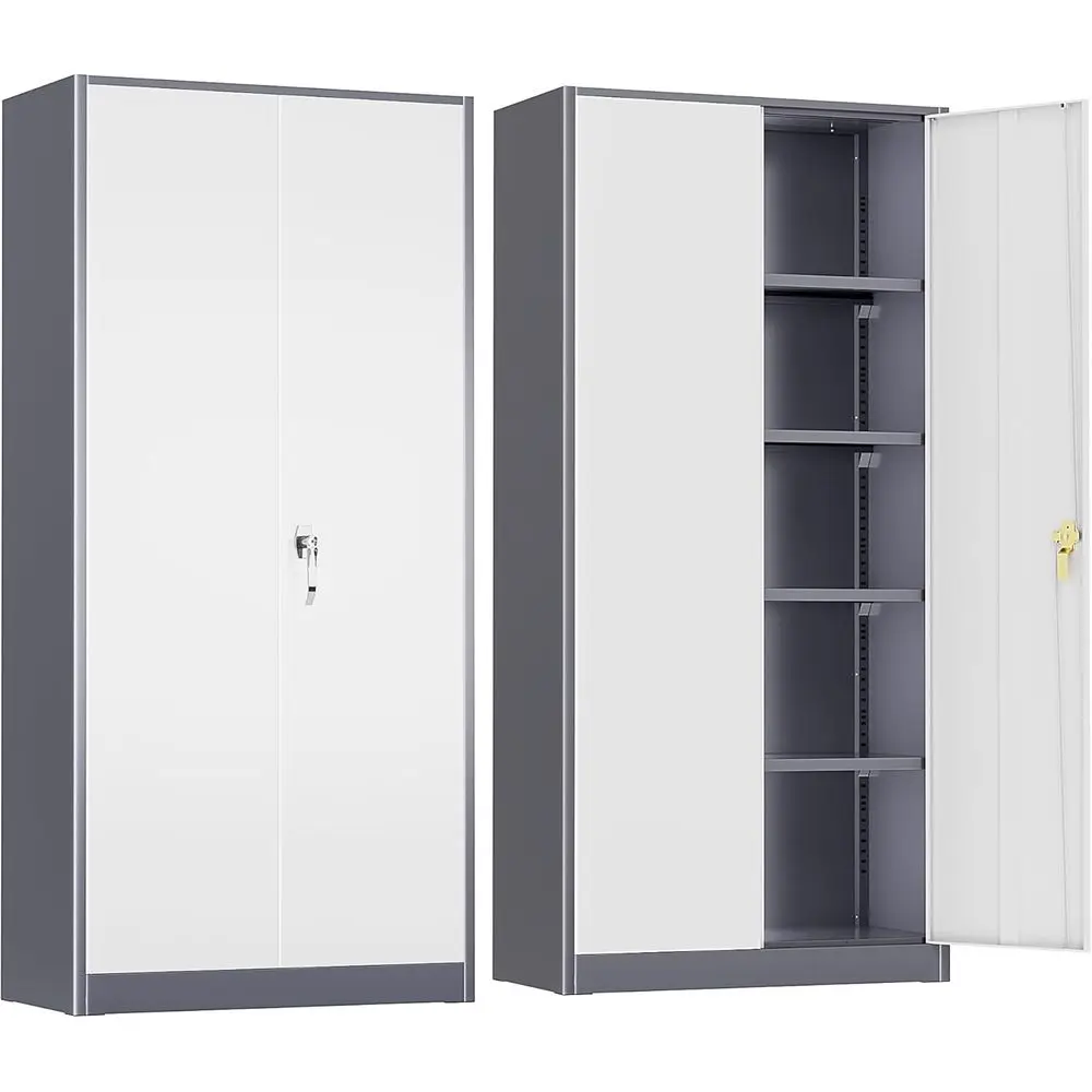 

72-Inch Lockable Metal Storage Cabinet with Adjustable Shelves for Garage, Home Office, Pantry - Grey White