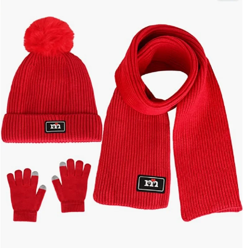 Gorro de invierno para niños, guantes para bufanda, de 2 a 10 años, de punto, forro polar cálido, conjunto de nieve, Envío Gratis