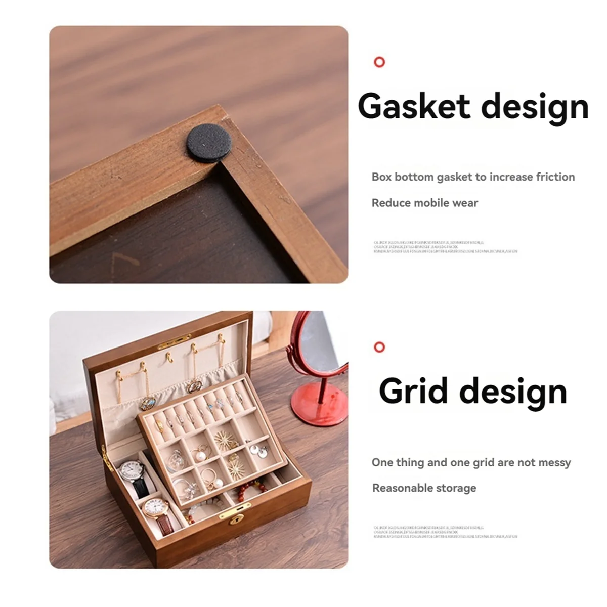 ABQR Деревянная винтажная шкатулка для хранения ювелирных изделий с запирающейся крышкой, шкатулка для драгоценностей из цельного дерева с откидной крышкой, большая вместимость, ящик для хранения с отделением