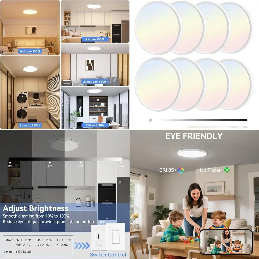 

12-дюймовый светодиодный потолочный светильник мощностью 28 Вт с регулируемой яркостью, 5 цветовыми температурами, 3200 лм, подходит для гостиной, спальни, кухни и т.д.