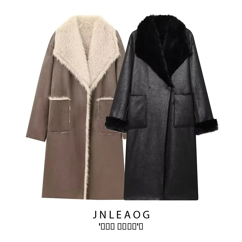 

JNLEAOG Autumn New Women's Long Double-Sided Versatile Coat Outerwear Street Sle Polyester Fiber Faionable All-Match