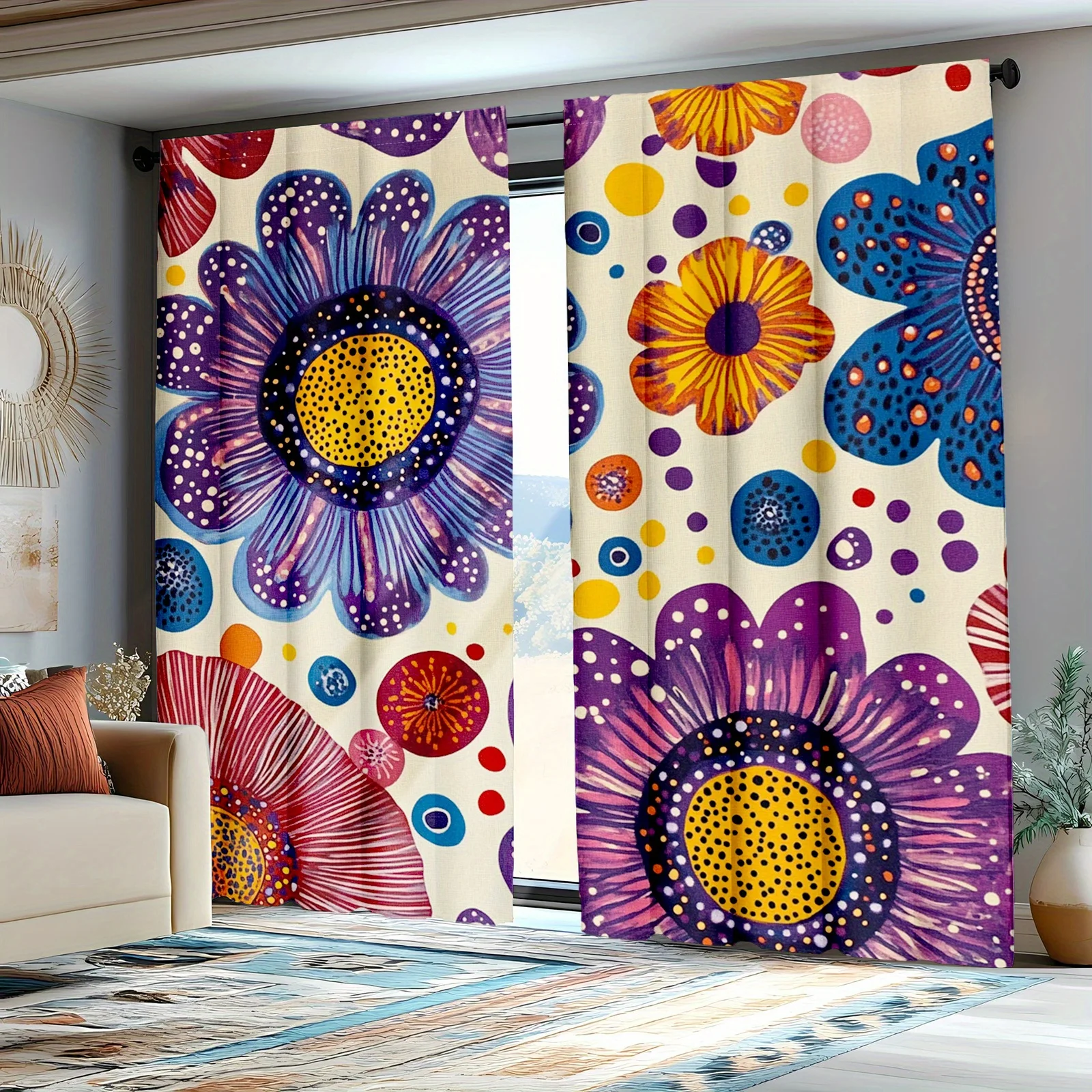 

2 шт. шикарные шторы в стиле бохо — ретро, винтажные, с цветочным и абстрактным ботаническим дизайном, полупрозрачные шторы из полиэстера с карманом для стержня для