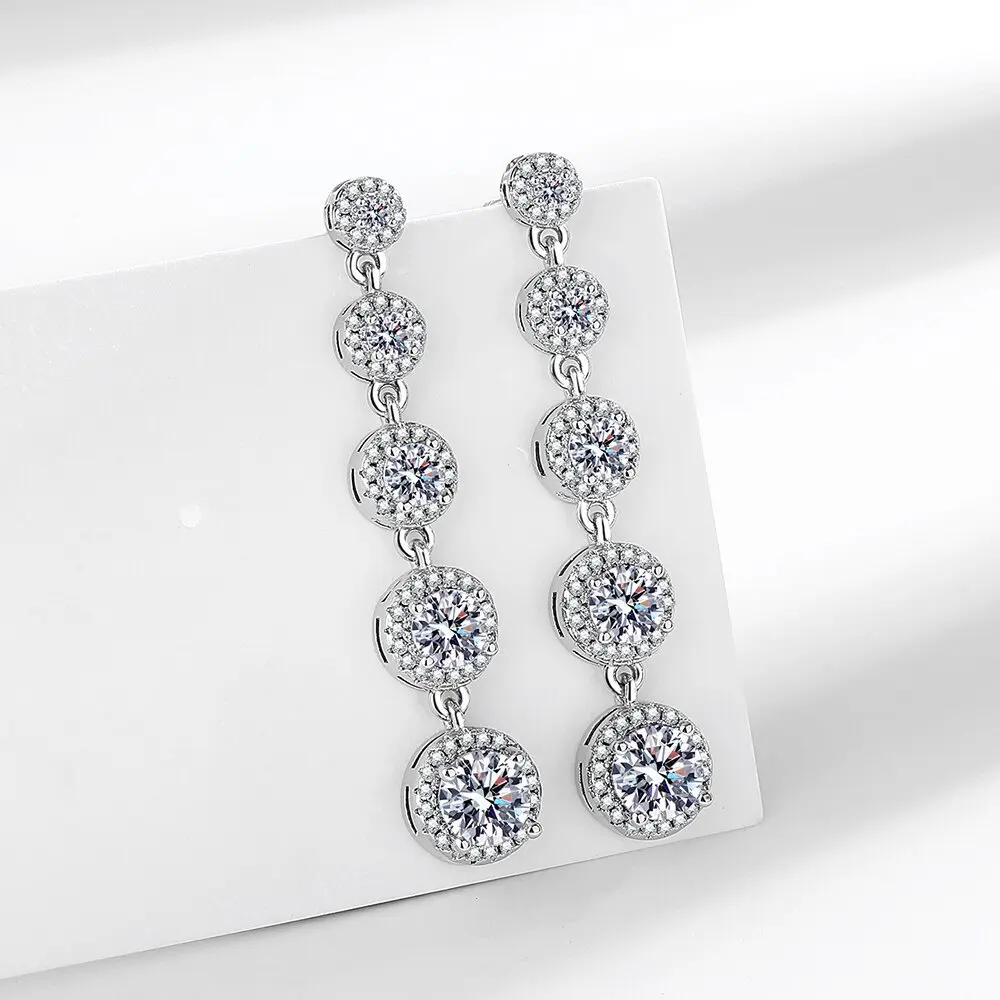 

925 Sterling Silver Earrings Round Zircons Fringe Earrings Ladies Fashion Minimalist Birthday Wedding Anniversary Jewelry Gift