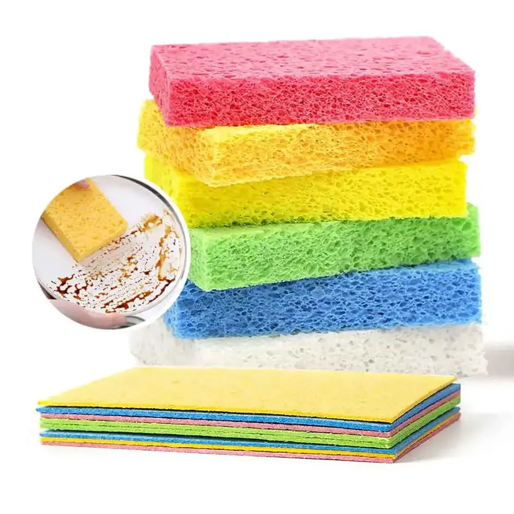 8PCS  Compressed Wood Pulp Cotton Foaming Texture Absorbent Sponge Water Swelling Wood Pulp Sponge Easy Cleaning Dish Cotton