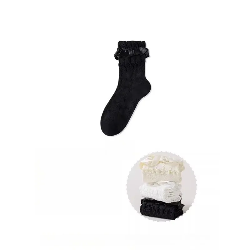3 Paar Frau Lolita süße schwarze weiße Socken Set Frühling Sommer weibliche Dame Mädchen Spitze Kawaii Socken für Frauen