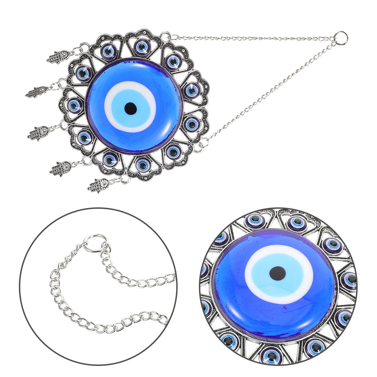 

Elegant Vintage Style Pendant Sturdy Silver Metal Hanging Decor Blue Turkish Evil Eye Charm Good Luck Protection Amulet Interior