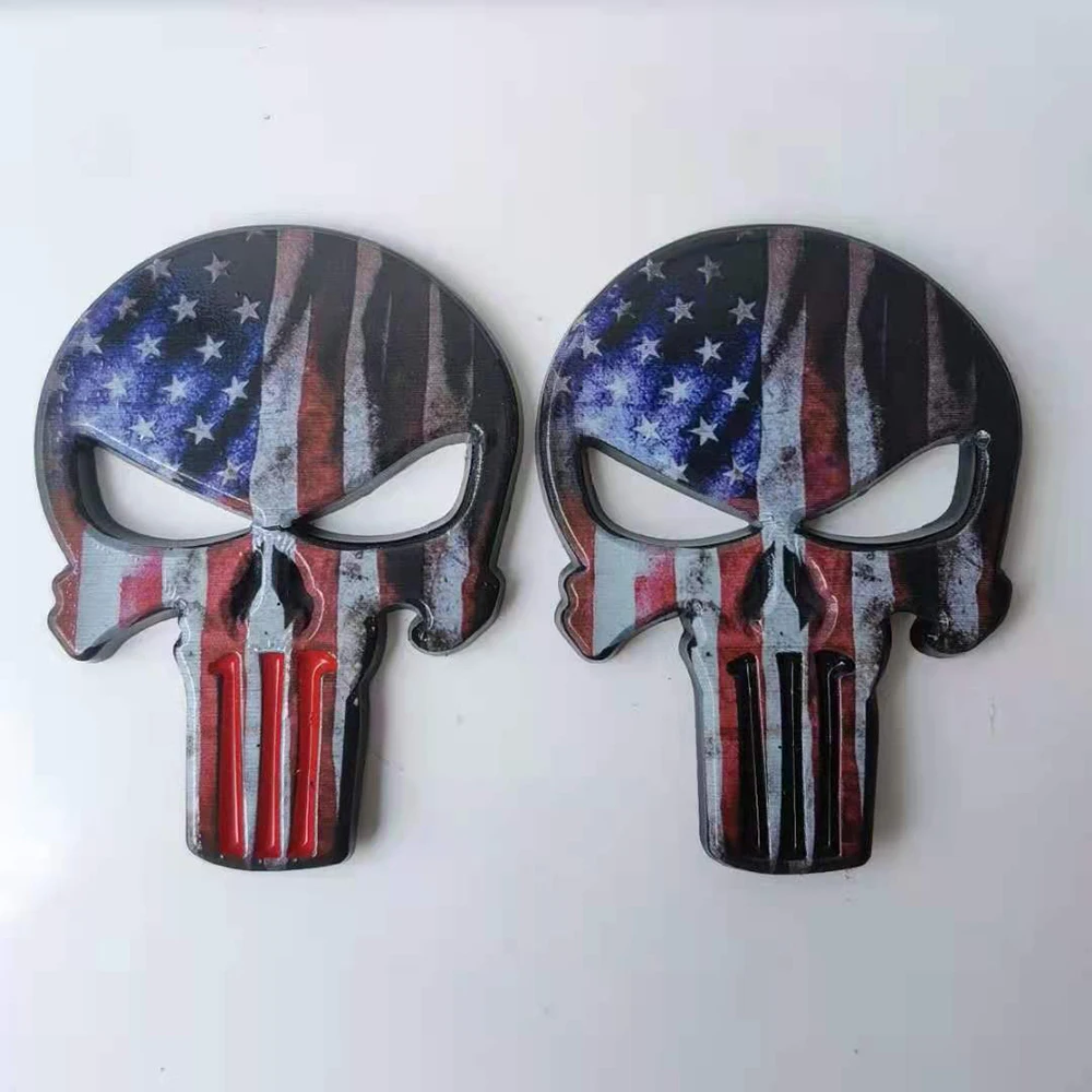 Motorcycle Auto Car Universal 3D Metal Emblem Badge Sticker Punisher Skull Decals Frame Body Decoration Sticker Tail Decal